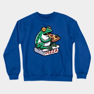 little frog enjoying eating pizza Crewneck Sweatshirt